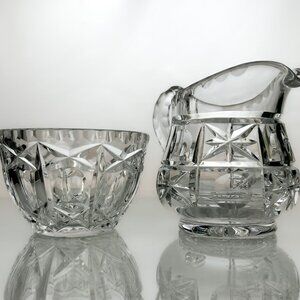 Crystal Creamer Set | Cut Crystal in 1970s Retro Design | Creamer, Sugar Bowl, T
